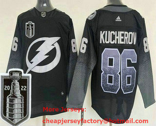 Men's Tampa Bay Lightning #86 Nikita Kucherov Black 2022 Stanley Cup Stitched Jersey