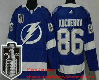 Men's Tampa Bay Lightning #86 Nikita Kucherov Blue 2022 Stanley Cup Stitched Jersey
