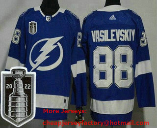 Men's Tampa Bay Lightning #88 Andrei Vasilevskiy Blue 2022 Stanley Cup Stitched Jersey