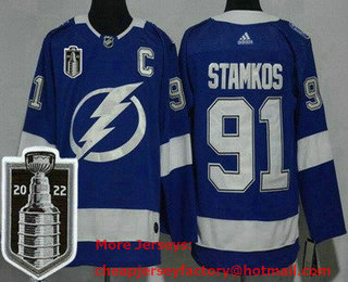 Men's Tampa Bay Lightning #91 Steven Stamkos Blue 2022 Stanley Cup Stitched Jersey