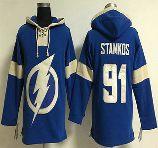 Men's Tampa Bay Lightning #91 Steven Stamkos Old Time Hockey 2014 Blue Hoodie