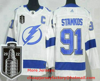 Men's Tampa Bay Lightning #91 Steven Stamkos White 2022 Stanley Cup Stitched Jersey