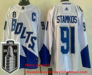 Men's Tampa Bay Lightning #91 Steven Stamkos White Stadium Series 2022 Stanley Cup Stitched Jersey
