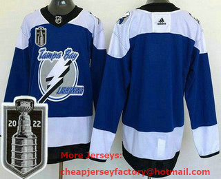 Men's Tampa Bay Lightning Blank Blue Reverse Retro 2022 Stanley Cup Stitched Jersey