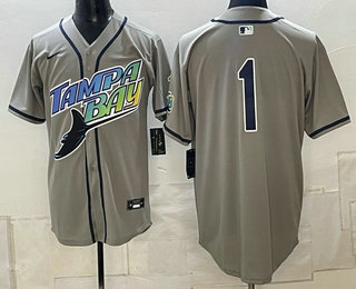 Men's Tampa Bay Rays #1 Richie Palacios Grey Throwback Jersey