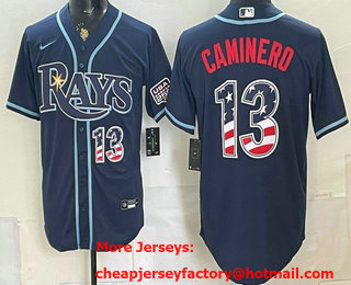 Men's Tampa Bay Rays #13 Junior Caminero Navy 2026 USA 250 Fourth of July Home Stitched Jersey