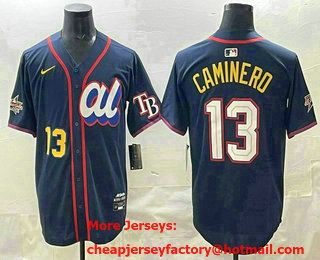 Men's Tampa Bay Rays #13 Junior Caminero Number Navy 2025 All Star Limited Stitched Jersey
