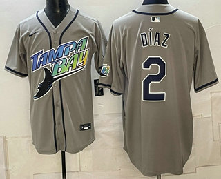 Men's Tampa Bay Rays #2 Yandy Diaz Grey Throwback Jersey