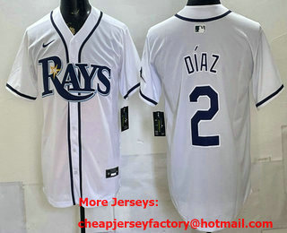 Men's Tampa Bay Rays #2 Yandy Diaz White Cool Base Stitched Jersey