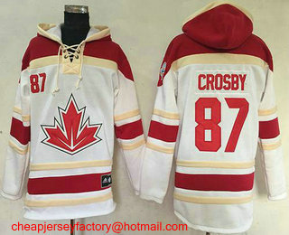 Men's Team Canada #87 Sidney Crosby 2016 World Cup of Hockey White Stitched Old Time Hockey Hoodie