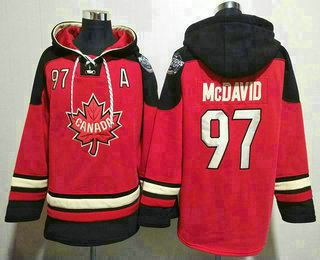 Men's Team Canada #97 Connor McDavid Red Black Ageless Must Have Lace Up Pullover Hoodie