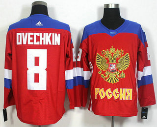 Men's Team Russia #8 Alex Ovechkin Red 2016 World Cup of Hockey Game Jersey