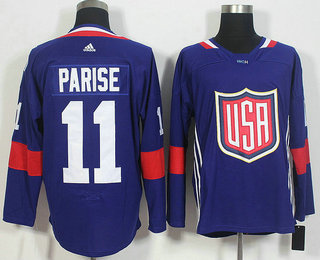 Men's Team USA #11 Zach Parise Navy Blue 2016 World Cup of Hockey Game Jersey