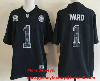 Men's Tennessee Titans #1 Cameron Ward Limited Black FUSE 2026 Salute To Service Jersey