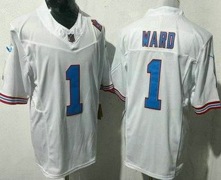 Men's Tennessee Titans #1 Cameron Ward Limited White Throwback FUSE Vapor Jersey