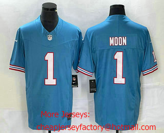 Men's Tennessee Titans #1 Warren Moon Blue 2023 FUSE Vapor Limited Throwback Stitched Jersey