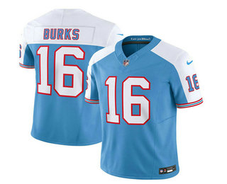 Men's Tennessee Titans #16 Treylon Burks Blue White 2023 FUSE Vapor Limited Throwback Stitched Jersey