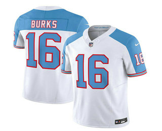 Men's Tennessee Titans #16 Treylon Burks White Blue 2023 FUSE Vapor Limited Throwback Stitched Jersey