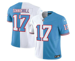 Men's Tennessee Titans #17 Ryan Tannehill White Blue 2023 FUSE Split Vapor Limited Throwback Stitched Jersey
