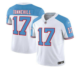 Men's Tennessee Titans #17 Ryan Tannehill White Blue 2023 FUSE Vapor Limited Throwback Stitched Jersey