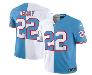 Men's Tennessee Titans #22 Derrick Henry White Blue 2023 FUSE Split Vapor Limited Throwback Stitched Jersey