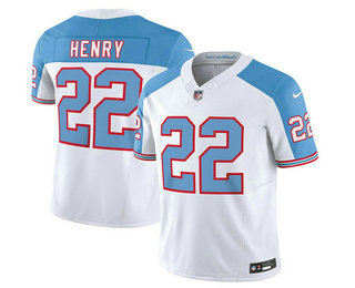 Men's Tennessee Titans #22 Derrick Henry White Blue 2023 FUSE Vapor Limited Throwback Stitched Jersey