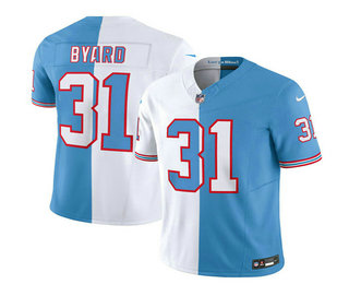 Men's Tennessee Titans #31 Kevin Byard White Blue 2023 FUSE Split Vapor Limited Throwback Stitched Jersey
