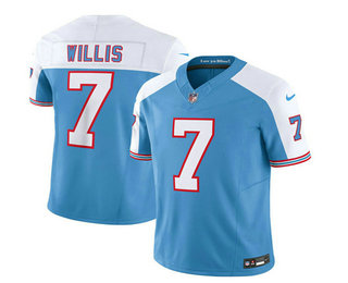 Men's Tennessee Titans #7 Malik Willis Blue White 2023 FUSE Vapor Limited Throwback Stitched Jersey
