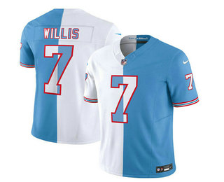 Men's Tennessee Titans #7 Malik Willis White Blue 2023 FUSE Split Vapor Limited Throwback Stitched Jersey