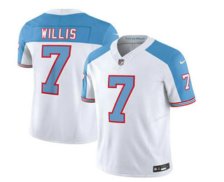 Men's Tennessee Titans #7 Malik Willis White Blue 2023 FUSE Vapor Limited Throwback Stitched Jersey