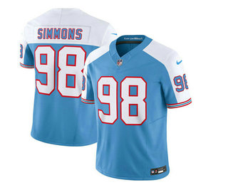 Men's Tennessee Titans #98 Jeffery Simmons Blue White 2023 FUSE Vapor Limited Throwback Stitched Jersey