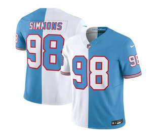 Men's Tennessee Titans #98 Jeffery Simmons White Blue 2023 FUSE Split Vapor Limited Throwback Stitched Jersey