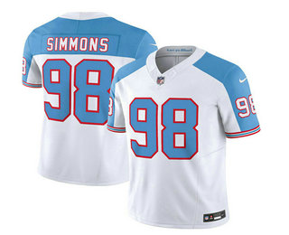 Men's Tennessee Titans #98 Jeffery Simmons White Blue 2023 FUSE Vapor Limited Throwback Stitched Jersey