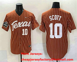 Men's Texas Longhorns #10 Mia Scott Orange Pinstripe 2025 World Series Stitched Jersey