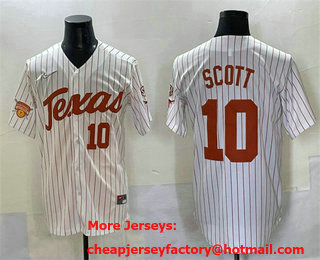 Men's Texas Longhorns #10 Mia Scott White Pinstripe 2025 Softball National Champions Stitched Jersey