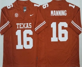 Men's Texas Longhorns #16 Arch Manning Orange College Football Jersey