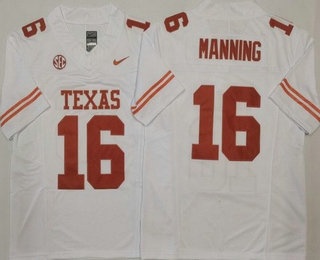 Men's Texas Longhorns #16 Arch Manning White College Football Jersey