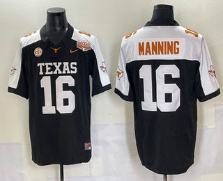 Men's Texas Longhorns #16 Peyton Manning Black Thanksgiving 100TH FUSE College Stitched Jersey