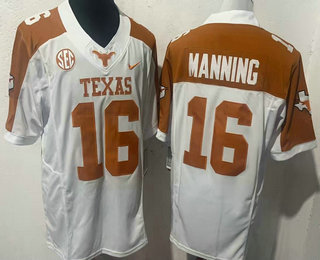 Men's Texas Longhorns #16 Peyton Manning White Thanksgiving FUSE College Stitched Jersey