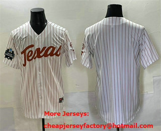 Men's Texas Longhorns Blank White Pinstripe 2025 World Series Stitched Jersey