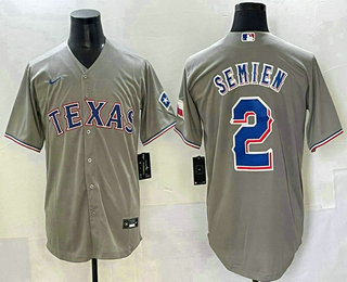 Men's Texas Rangers #2 Marcus Semien Grey Team Logo Cool Base Jersey
