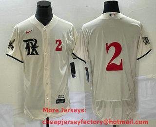 Men's Texas Rangers #2 Marcus Semien Number Cream 2023 City Connect Flex Base Stitched Jersey 02