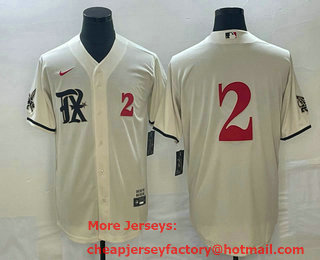 Men's Texas Rangers #2 Marcus Semien Number Cream 2023 City Connect Stitched Baseball Jersey 01