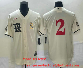 Men's Texas Rangers #2 Marcus Semien Number Cream 2023 City Connect Stitched Baseball Jersey 02