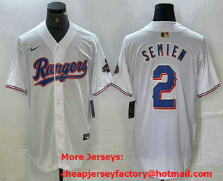 Men's Texas Rangers #2 Marcus Semien White 2023 World Series Champions Cool Base Jersey 11