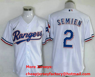 Men's Texas Rangers #2 Marcus Semien White Team Logo Cool Base Jersey