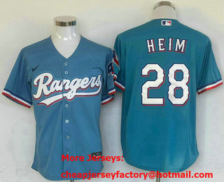 Men's Texas Rangers #28 Jonah Heim Light Blue Team Logo Cool Base Jersey