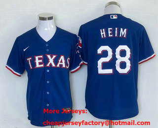 Men's Texas Rangers #28 Jonah Heim Royal Team Logo Cool Base Jersey