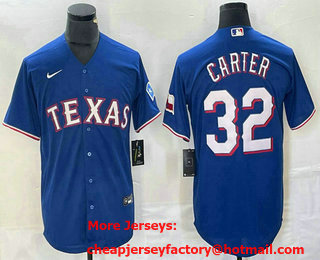 Men's Texas Rangers #32 Evan Carter Royal Team Logo Cool Base Jersey