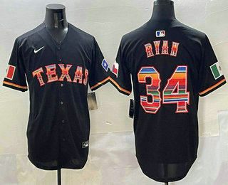 Men's Texas Rangers #34 Nolan Ryan Black Mexico Stitched Jersey